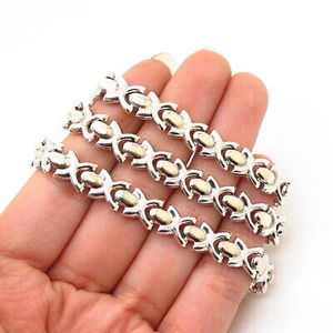 925 Sterling Silver 2-Tone Italy Milor "XO" Chain Necklace 18"